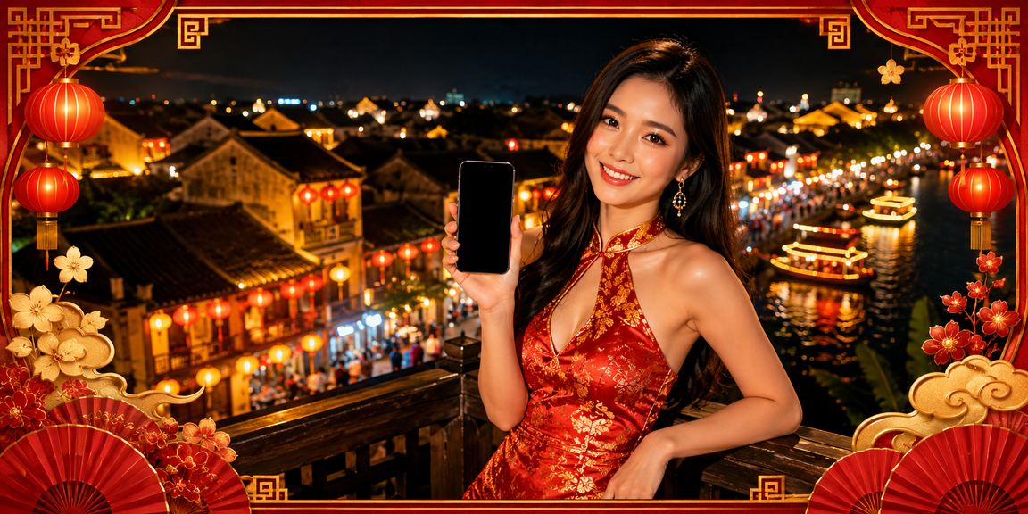 Người chơi mở app cá cược aci bên đèn lồng Hội An