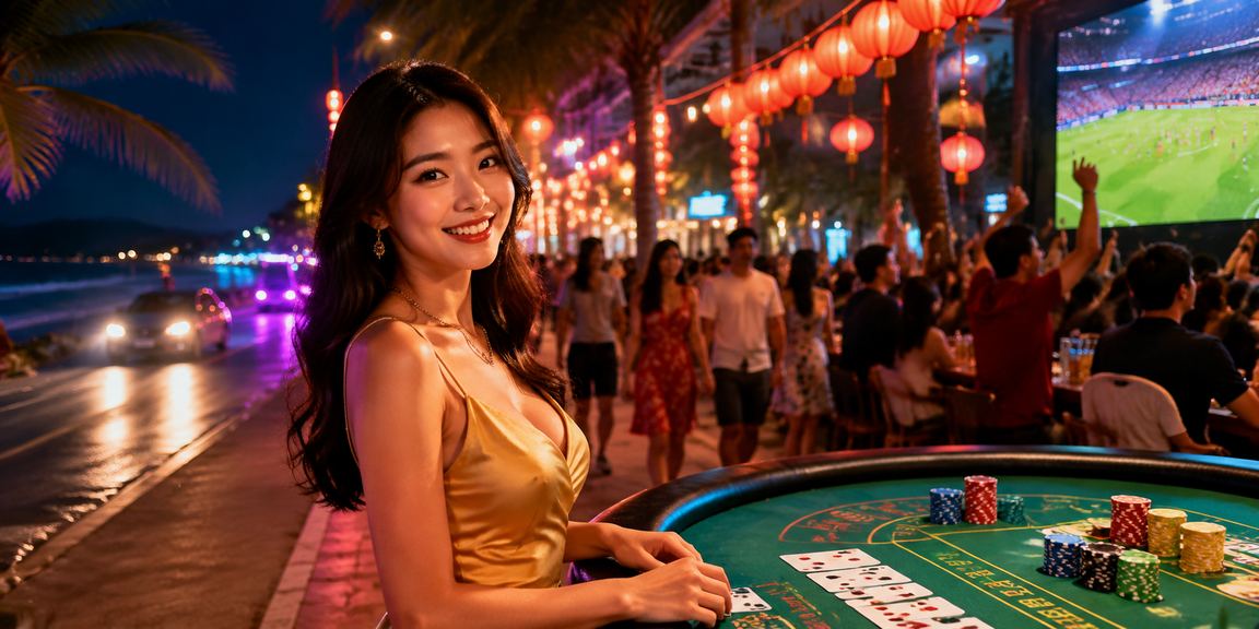 Người chơi Baccarat tại chợ đêm Mũi Né bên biển